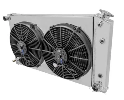 1971-1990 Chevy Caprice All Aluminum 2 Row KR Champion Radiator Fan Shroud Combo Foto 1 de 4