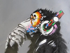 musical headphone dj monkey large oil painting canvas modern art contemporary - Picture 1 of 1
