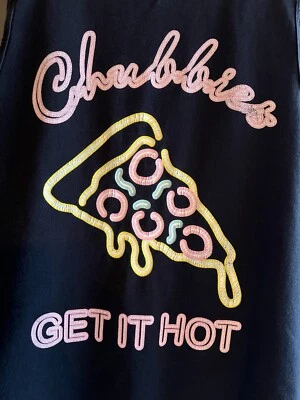 Неоновая графическая майка Chubbies Pizza Muscle без рукавов L черная сделано в США пляжная - Изображение 1 из 4