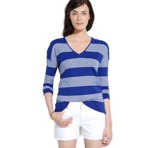 Suéter Pullover Madewell Mujer XS Azul Blanco Deckhouse Rayas Cuello en V - Imagen 1 de 7