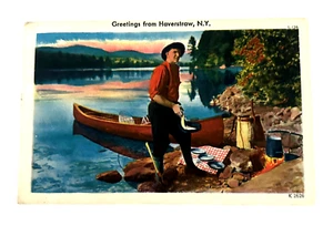 Saludos vintage desde Haverstraw, Nueva York - Fisherman Row Boat Lake (PC122) - Imagen 1 de 5