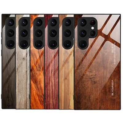 Wood Pattern Glass Case Cover For Samsung Galaxy S25/S24/S23 FE/S22/S21/Note 20 - Image 1 of 4