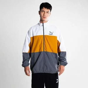 NWT Puma Retro Woven Track Jacket Nylon Glanz Gray White Gold Mens XL - Picture 1 of 10