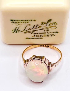 Vintage Art Deco 9ct Yellow Gold/Silver and Natural Opal Ring, UK Size P - Picture 1 of 22