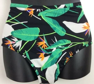 3X Costal Blue Swim Suit Bottom Brief Exotic Tropical Floral Black Green Peach - Picture 1 of 11