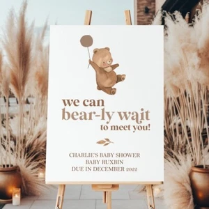 Bear Welcome To My Baby Shower Cartel de letrero en rosa, azul, amarillo o marrón (BE2) - Imagen 1 de 9