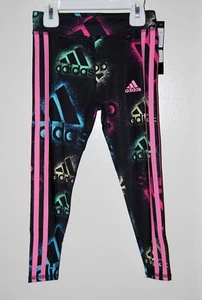 NWT adidas Little Girls Black Spray Paint Logo Full Length Sport Leggings sz 5 - Picture 1 of 8