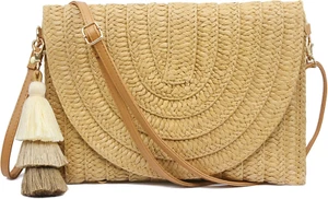 Straw Clutch Purse Women Crossbody Bag Summer Beach Shoulder Bags Envelope Walle - Picture 1 of 12