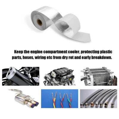Cinta protectora térmica de escape banda aislante de cinturón ignífugo plateada para automóvil 5M Foto 1 de 4