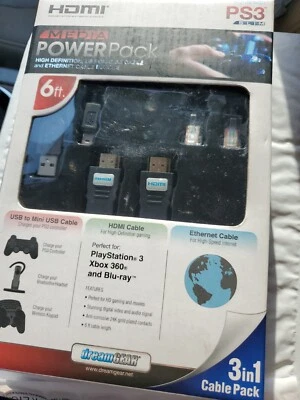 DreamGEAR PAQUETE DE CABLES 3 EN 1 Media Power HDMI USB A MINI USB ETHERNET PS3 DELGADO Foto 1 de 3