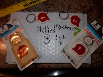 Philadelphia Phillies Keychain lot (4)  NEW VTG 1993 90's Lot P rubber key rings - Image 1 of 4