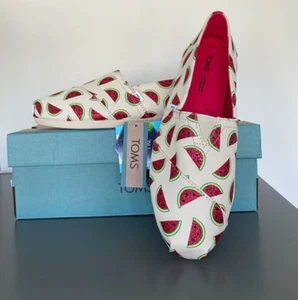 TOMS Natural Glitter Watermelon Alpargata Espadrille Slip-on Shoes Size 9.5 BNIB - Picture 1 of 10