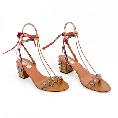 Valentino Garavani Rockstud 滚动凉鞋 EU 38.5 US 8.5 棕色踝包 — 第 1/4 张图片