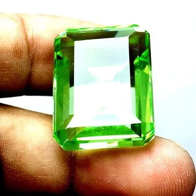 80 To 90 Ct Peridot Gemstone Green Color Emerald Cut Certified Loose Gemstone - Image 1 of 4