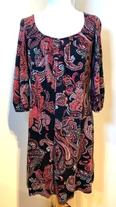 Monsoon Size 8 Ladies Black&Red Paisley Print 3/4 Sleeve Knee Length Tunic Dress - Picture 1 of 21