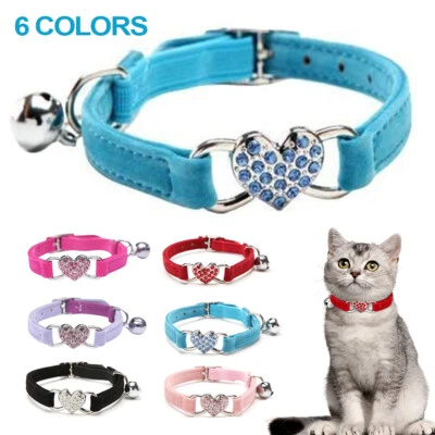Adjustable Suede Collar Cat Kitten Dog Puppy Pet Safety Release Heart Bling AU - image 1 of 4