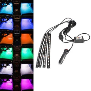 4pcs LED RGB Car Interior Atmosphere Strip Lights Wireless Remote App Control - Foto 1 di 7
