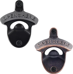 Old Fashion Flaschenöffner Wandmontage Edelstahl OPEN HERE Schwarz Schraube in Wand B - Bild 1 von 5