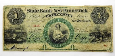 Undated $1 State Bank of New Brunswick, Bank Note, No. 3150 New Jersey - Image 1 of 4