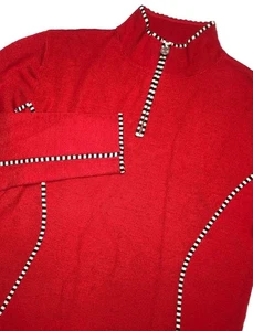 Neve Designs Sweater Womens L Red Wool 1/4 Zip Pullover *holes, stitch - Picture 1 of 13