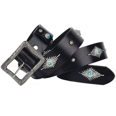 Cinturones Punk Unisex Ancho 1.5" Resistente Cinturón Cuero Real Hecho a Mano Cintura Foto 1 de 4