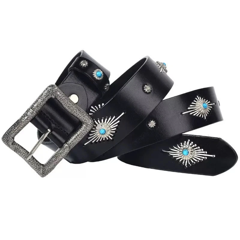 Cinturones Punk Unisex Ancho 1.5" Resistente Cinturón Cuero Real Hecho a Mano Cintura Foto 1 de 4