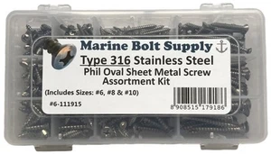 Type 316 Stainless Steel Phillips Drive Oval Head Sheet Metal Screw Kit - 6-1... - Picture 1 of 3