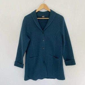 Eileen Fisher Größe Medium türkis gekochte Wolle 5 Knöpfe einreihiger Mantel - Bild 1 von 4