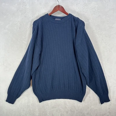 Vintage Trader Bay Sweater Mens LT Navy Blue 100% Cotton Ribbed Knit Made USA - Image 1 of 4