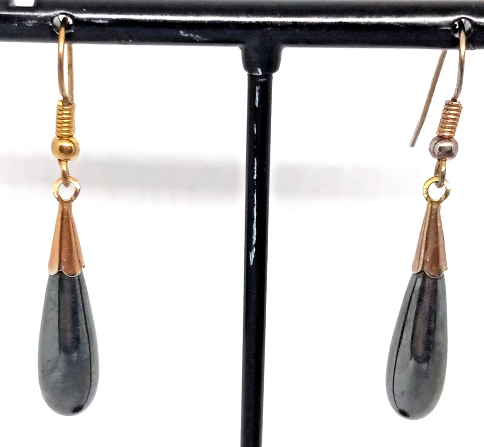 Stunning Gray Hematite Long Teardrop 1 Inch Dangle Hook Earrings - Image 1 of 4