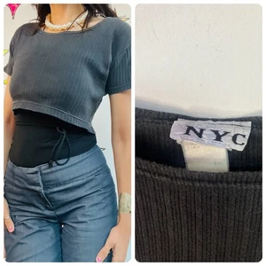 Camiseta corta acanalada negra vintage años 80 90 | Camiseta Boho Witchy Goth - M - Imagen 1 de 9