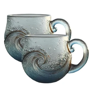 Taza ondulada de vidrio marino 1/2 pieza, taza de vidrio soplada a mano Ocean Wave, rápida - Imagen 1 de 16