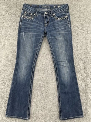 Pantalones de mezclilla para mujer Miss Me 28 Bootcut adornados bolsillos abatibles estrás JE453B7L Foto 1 de 4