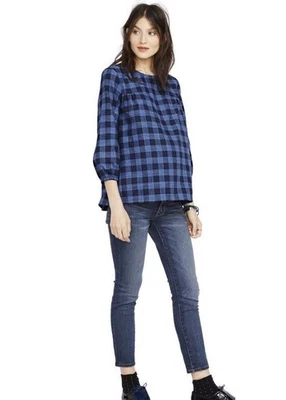 Hatch Maternity Women’s THE DELFINA TOP Blue Plaid Cotton $168 NEW - Image 1 of 4