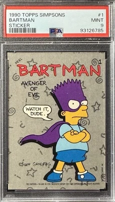 1990 Topps Simpsons Sticker - #1 Bartman / Bart Simpson - PSA 9 MINT - Image 1 of 2