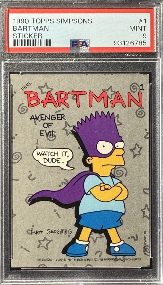 1990 Topps Simpsons Sticker - #1 Bartman / Bart Simpson - PSA 9 MINT - Image 1 of 2
