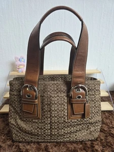 Coach Signature Brown Canvas Leather Trim Double Handle Zipper Tote Bag - Bild 1 von 14
