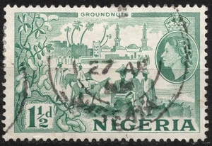 #82 SG71 used 1953 1½ d NIGERIA Ground Nuts Harvest - Country Motifs 1953-58 - Picture 1 of 2