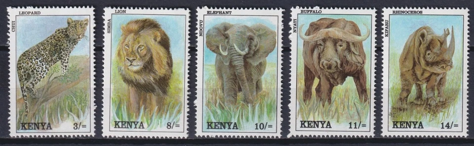 Kenia 1992 fauna, animales salvajes, cinco grandes, rinoceronte, león, elefantes MNH** Foto 1 de 1