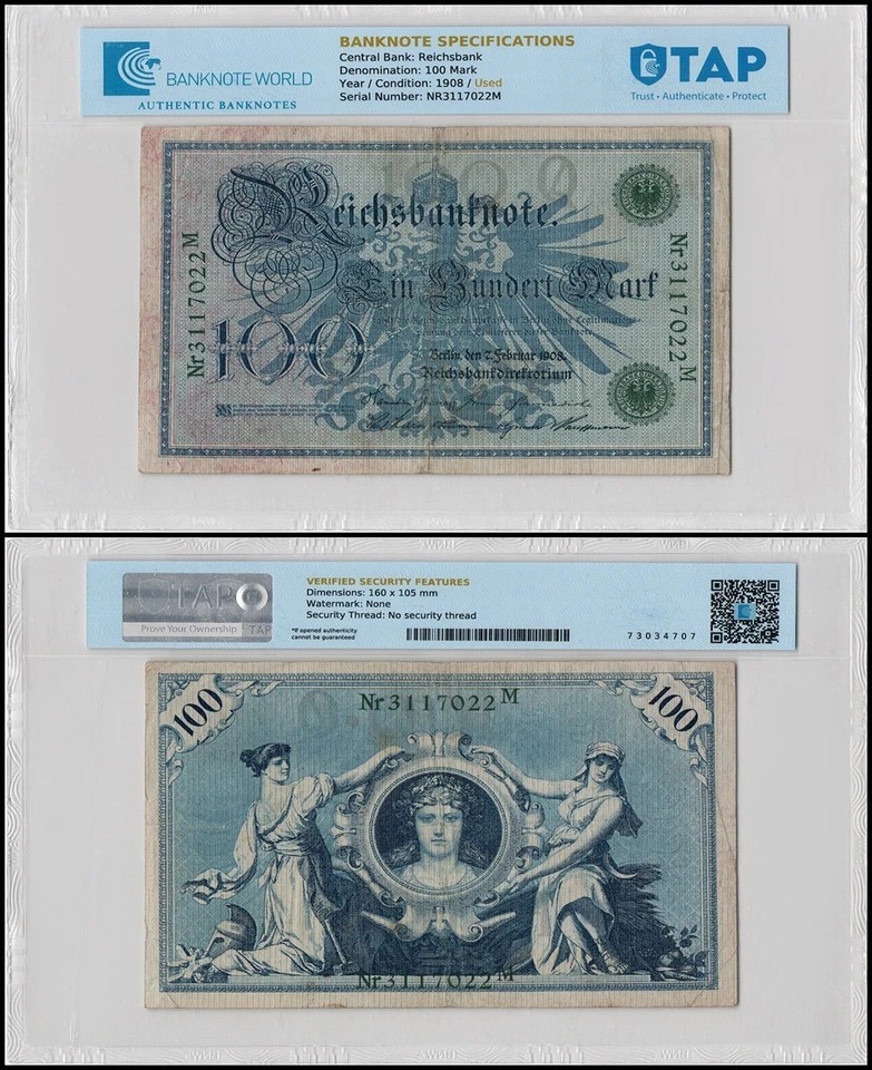 Alemania 100 marcos, 1908, P-34, usado autenticado Foto 1 de 1