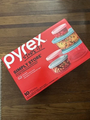 Pyrex Simply Store 10-Piece Glass Storage Set – 5 Containers, Lids Included, NEW - Image 1 of 3
