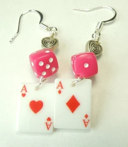 Red Dice & Diamond & Heart Playing Card Acrylic Earrings Jewelry - Picture 1 of 1