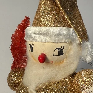 MCM Gold Glitzer Weihnachtsmann Ornament mit rotem Sisal Flaschenbürste Baum - Bild 1 von 11