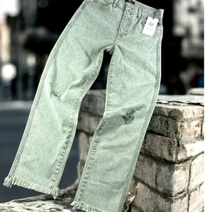 New 7 For All Mankind Jeans 26 High Waist Cropped Straight Mint Button Fly - Picture 1 of 16