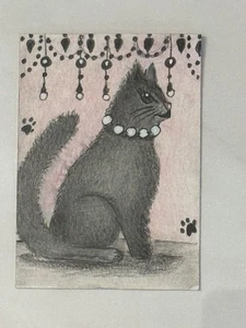 Tarjeta coleccionable de arte original Aceo, tema rosa pastel con arte de gato de Sommer Rayn - Imagen 1 de 3