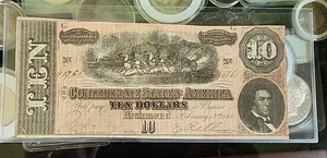 CIVIL WAR 1864 $10 TEN DOLLARS RICHMOND CONFEDERATE STATES OF AMERICA NOTE Fine - Picture 1 of 7