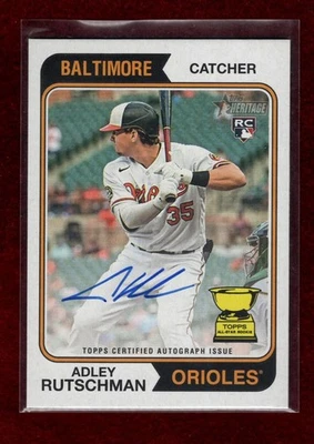 ADLEY RUTSCHMAN 2023 HERITAGE ROOKIE AUTOGRAPHED CARD BALTIMORE ORIOLES - Image 1 of 2
