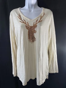 Quacker Factory Damen Weihnachtsshirt Größe M super weich Modal Pailletten Hirsch - Bild 1 von 13