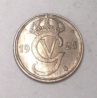 Moneda sueca de 10 minerales con monograma XF de Suecia de 1923 Foto 1 de 2