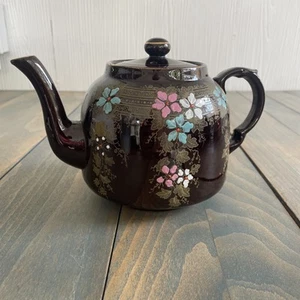 Vintage Gibson Amsterdam Teapot brown w/ Blue Pink & White Flower England (SH) - Picture 1 of 9